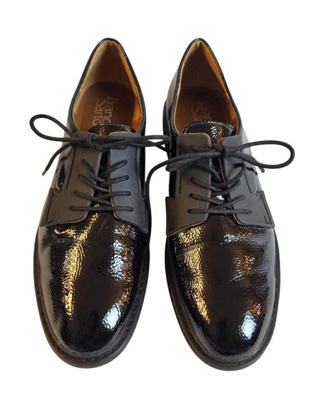 Franco Sarto Sendra Derby Shoes Womens 9.5 Black Patent Lug Sole Lace Up Oxford